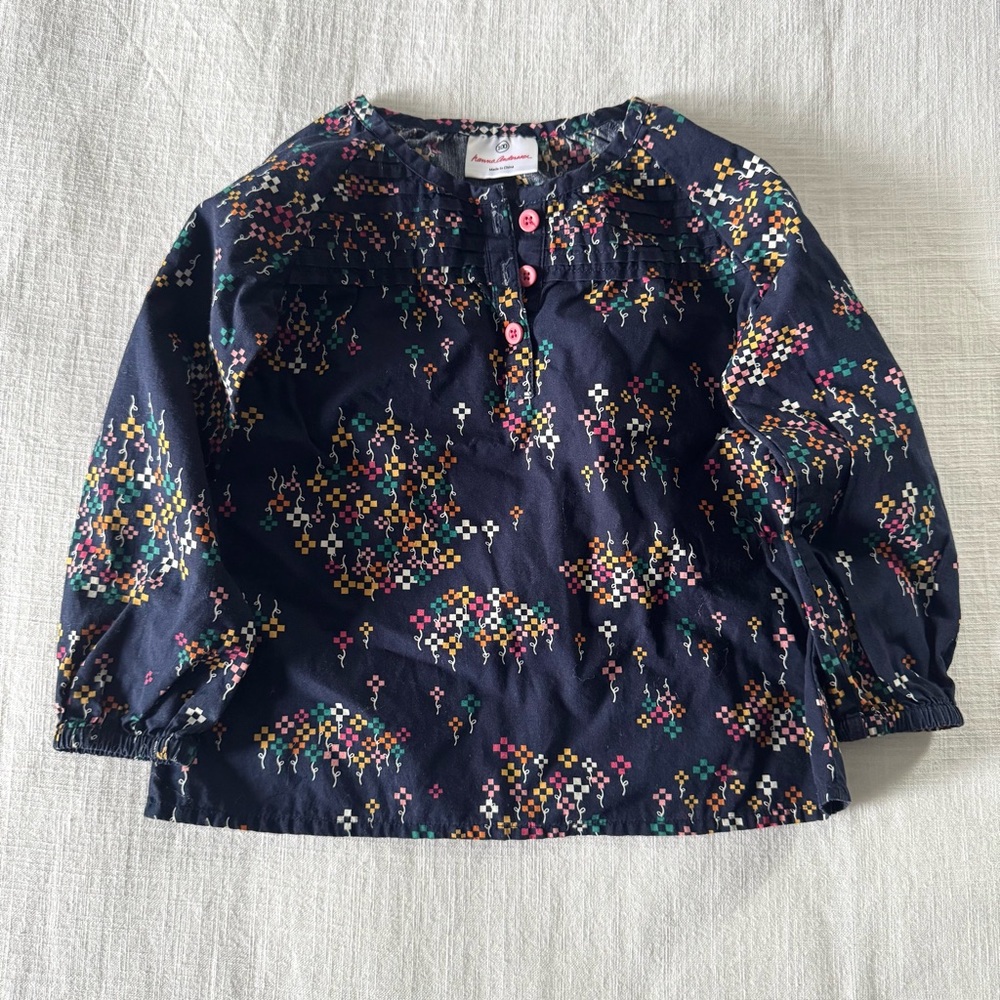 Hanna Andersson Girls Geometric Print Long Sleeve Top, size 100